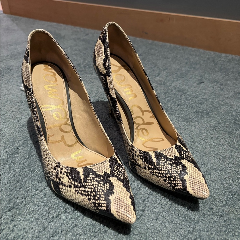 San Edelman Hazel Faux Snake Pointed Toe Heels